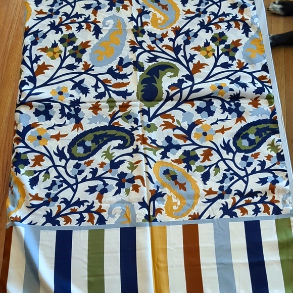 NEW Turkish Silk Scarf - Blue Navy Green Gold White